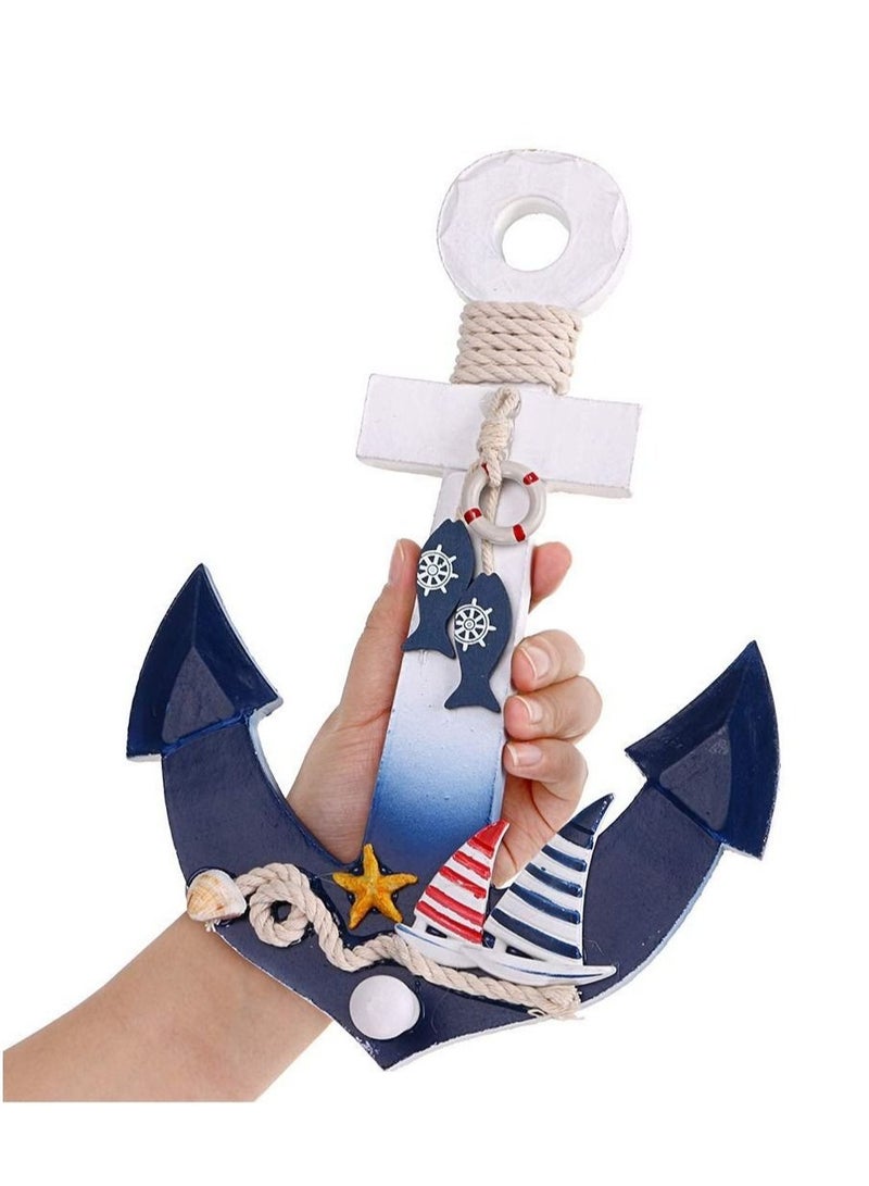 Captaintech Nautical Beach Ship Wheel and Anchor with Rope Nautical Boat Steering Wheel Rudder Anchor Wall Decor Door Hanging Ornaments Beach Theme Home Wall Decoration Pack of 2/11in - Image 2