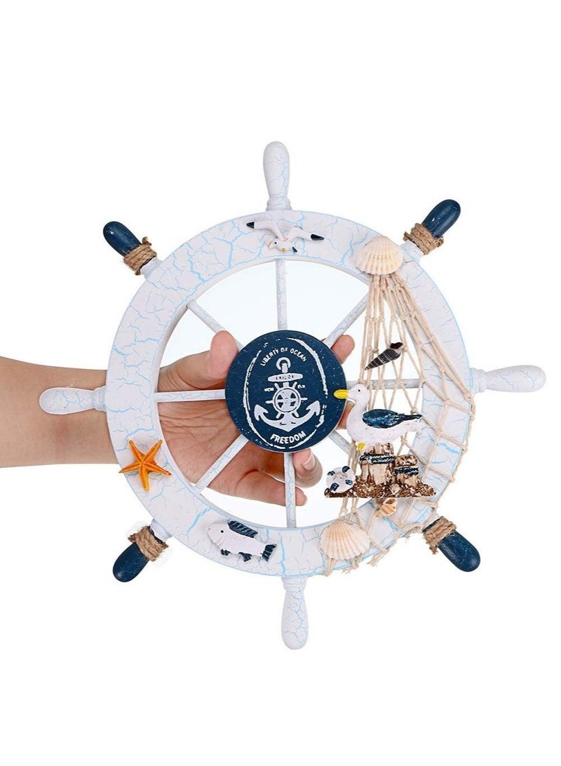 Captaintech Nautical Beach Ship Wheel and Anchor with Rope Nautical Boat Steering Wheel Rudder Anchor Wall Decor Door Hanging Ornaments Beach Theme Home Wall Decoration Pack of 2/11in - Image 3