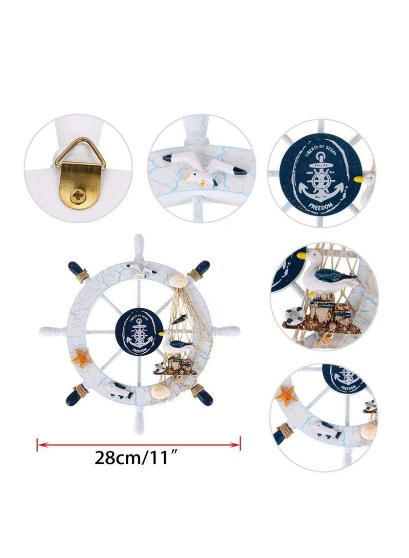 Captaintech Nautical Beach Ship Wheel and Anchor with Rope Nautical Boat Steering Wheel Rudder Anchor Wall Decor Door Hanging Ornaments Beach Theme Home Wall Decoration Pack of 2/11in - Image 4