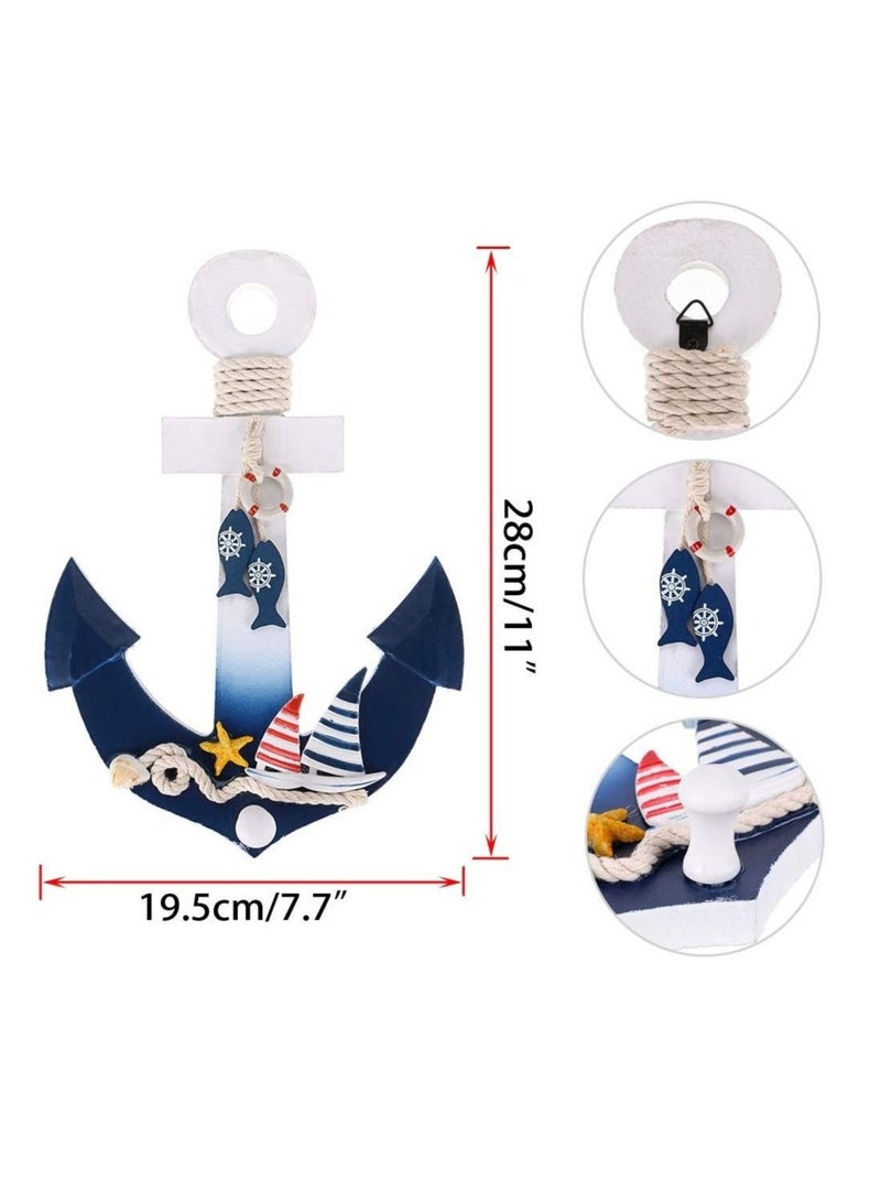 Captaintech Nautical Beach Ship Wheel and Anchor with Rope Nautical Boat Steering Wheel Rudder Anchor Wall Decor Door Hanging Ornaments Beach Theme Home Wall Decoration Pack of 2/11in - Image 5