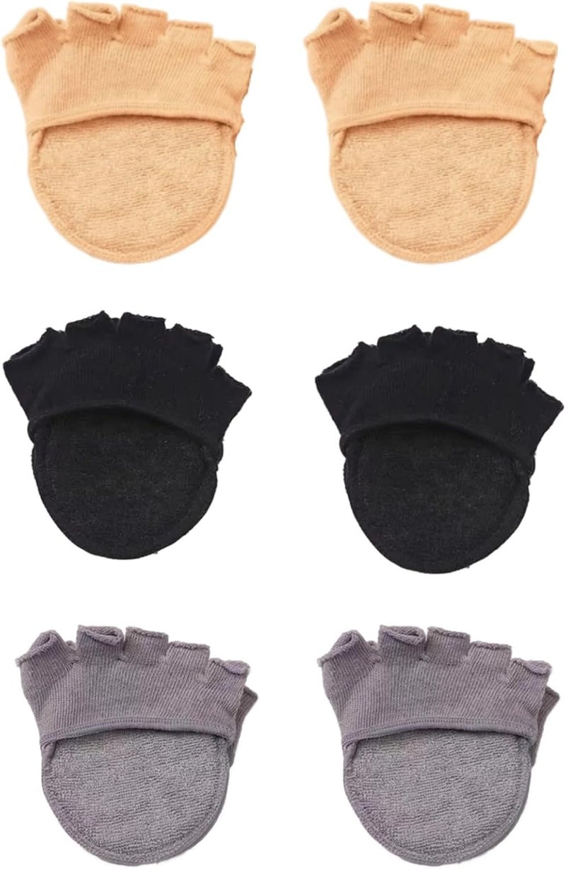 Women'S Invisible Toe Separator Socks, 3 Pairs High Heel Half Cushions, Comfortable Cotton Pads In Black Gray Beige - Image 1