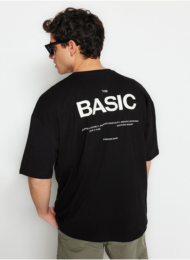 Black Oversize/Wide Cut Text Printed Short Sleeve 100% Cotton T-Shirt TMNSS23TS00263 - pzsku/Z4A047F294D6F7B8FA764Z/45/_/1730941479/b286edde-365b-48cd-add3-01259999f1e9