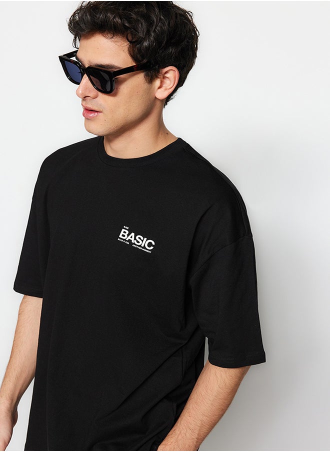 Black Oversize/Wide Cut Text Printed Short Sleeve 100% Cotton T-Shirt TMNSS23TS00263 - pzsku/Z4A047F294D6F7B8FA764Z/45/_/1730941482/2dbae43b-63cf-4245-8771-ee7b2e4ac3b6