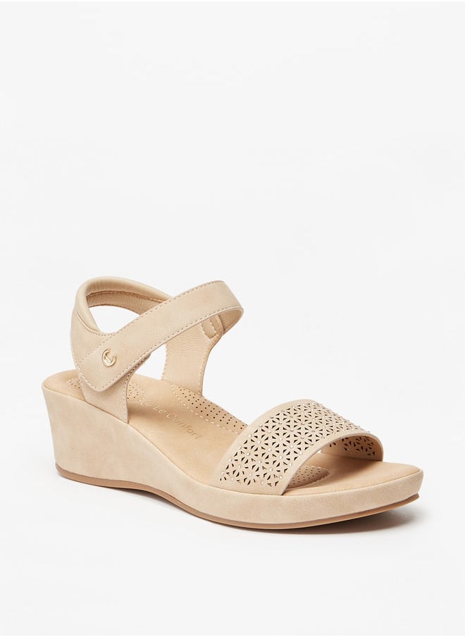 Le Confort - Women's Laser Cut Detail Sandals with Hook and Loop Closure - Image 1