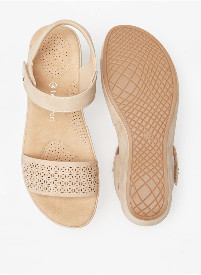 Le Confort - Women's Laser Cut Detail Sandals with Hook and Loop Closure - Image 1
