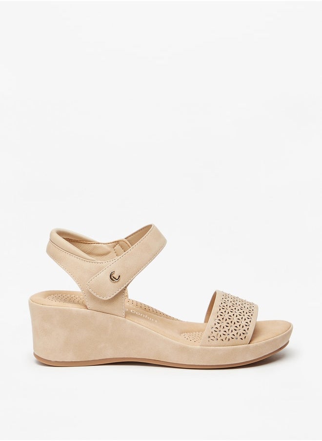 Le Confort - Women's Laser Cut Detail Sandals with Hook and Loop Closure - Image 1