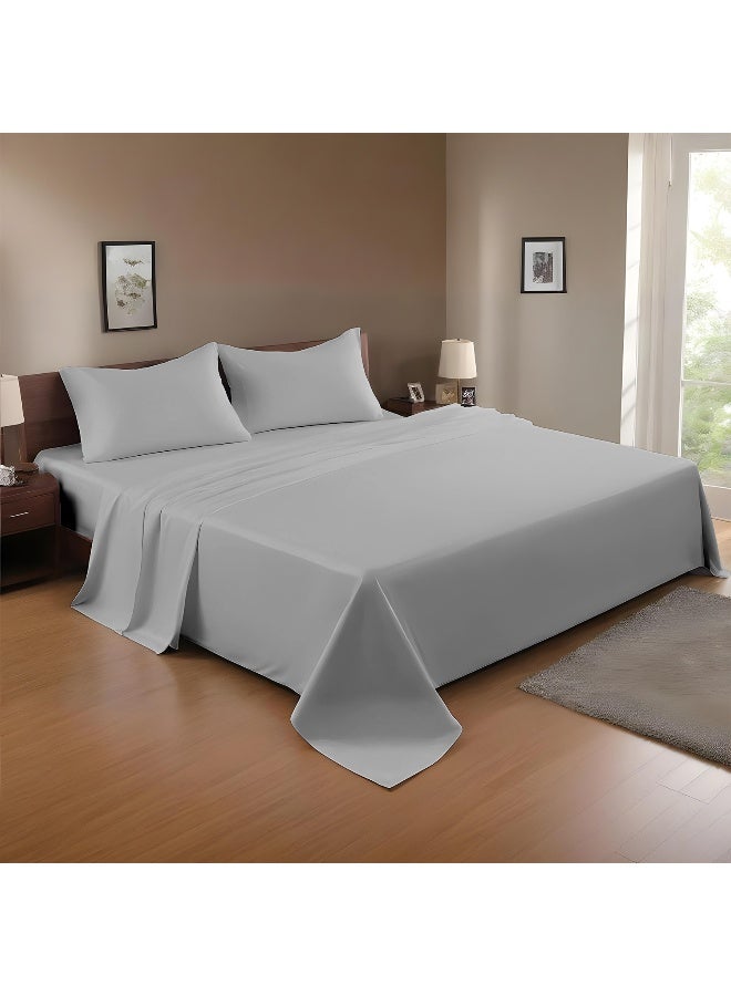 Rest 3-Piece Grey Plush 240X260 Flat Bedsheet Set Includes 1 Deep Pocket Flat Bedsheet And 2 Pillow Covers, Breathable And Machine Washable  - Image 1