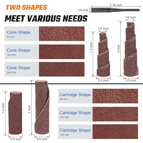 NuoDunco 62Pcs Mini Sanding Cone Engine Porting Assortment Kit Cone Cylinder Shaped 1/4inch Shank Abrasive Sanding Set Sleeve Sandpaper Roll - Image 2