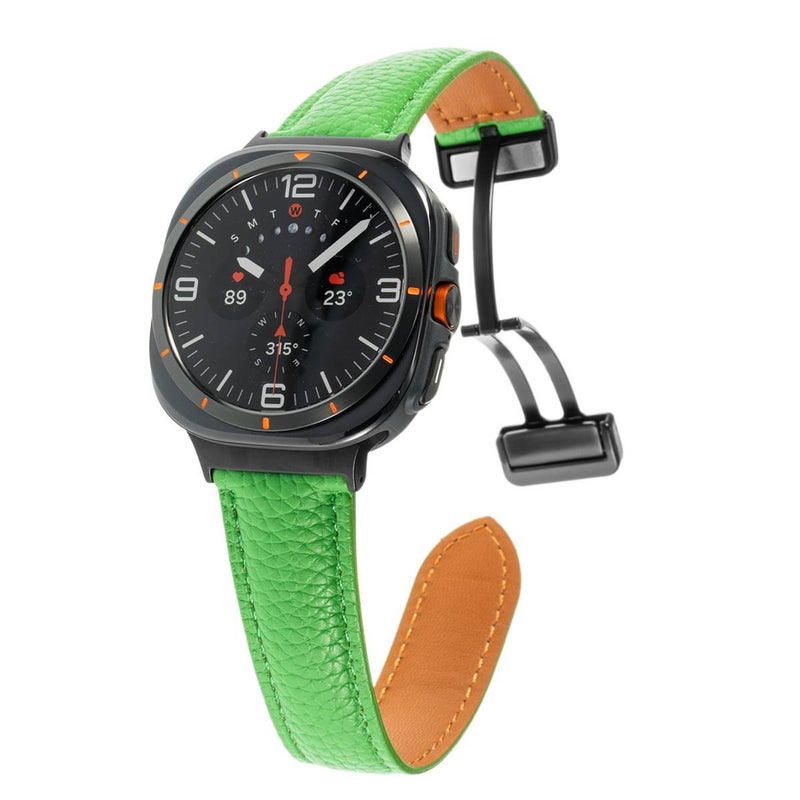 QX سوار ساعة ذكية سوار جلدي كلاسيكي متوافق مع Samsung Galaxy Watch Ultra بملاءمة قابلة للتعديل وحزام بديل للاستخدام اليومي باللون أخضر قابل للتعديل باللون الأخضر - Image 1