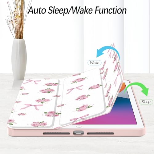 Xkladz Case for iPad 9th / 8th / 7th Generation (2021/2020/2019) 10.2 inch, Case with Pencil Holder, Stand Clear Back Cover Cute Cool Design for Women Girls, Auto Sleep/Wake, Bow Rose - Image 2