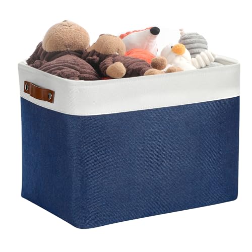 DULLEMELO Large Storage Baskets Fabric Storage Bins for Organizing Foldable Linen Shelf Baskets for Clothes Toys Closet Laundry WhiteBlue16x12x121 Pack - Image 1