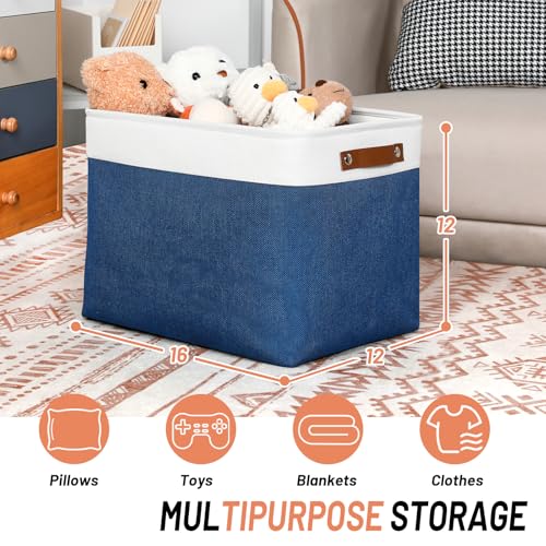 DULLEMELO Large Storage Baskets Fabric Storage Bins for Organizing Foldable Linen Shelf Baskets for Clothes Toys Closet Laundry WhiteBlue16x12x121 Pack - Image 3