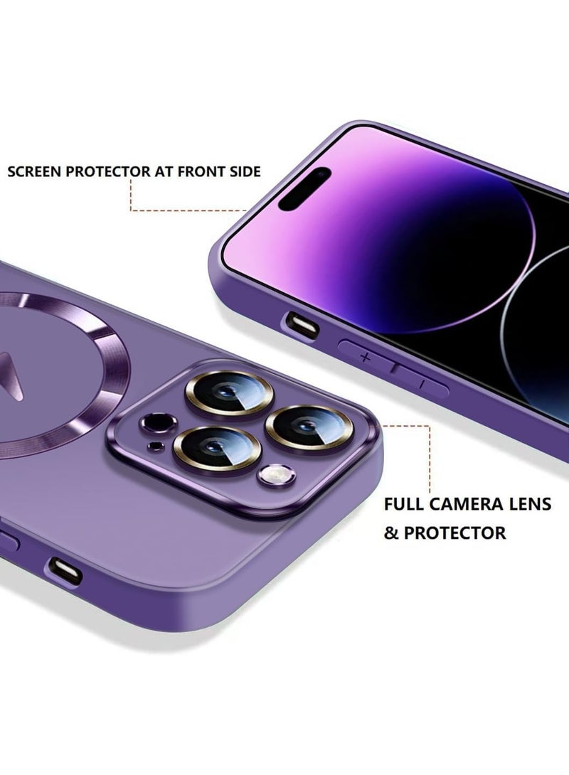 Compatible with Magnetic for iPhone 13 Pro Max Case, Built-in Camera Lens Protector, Compatible with MagSafe, Slim AG Matte Phone Case [Military-Grade Protection] Silicone Cover, Purple - Image 2