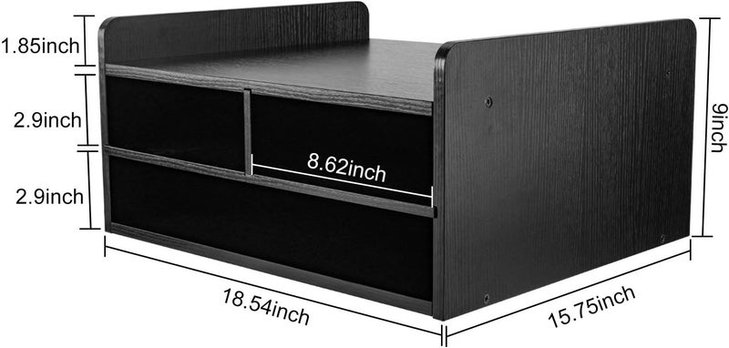 PAG 3 Tier Desktop Printer Stand with Storage, Paper Storage Holder Rack for Desk, Wooden Printer Organization for Home/Office, Black - Image 3