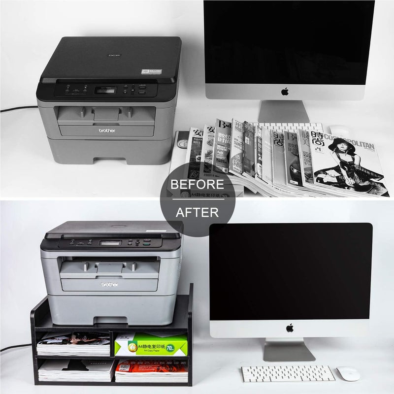 PAG 3 Tier Desktop Printer Stand with Storage, Paper Storage Holder Rack for Desk, Wooden Printer Organization for Home/Office, Black - Image 4
