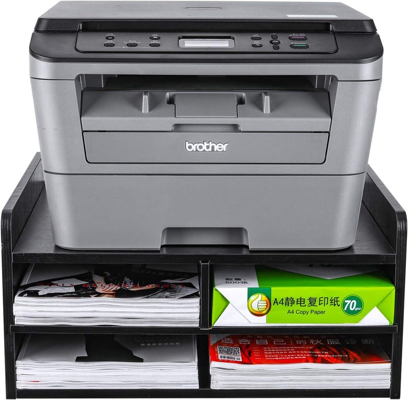 PAG 3 Tier Desktop Printer Stand with Storage, Paper Storage Holder Rack for Desk, Wooden Printer Organization for Home/Office, Black - Image 1