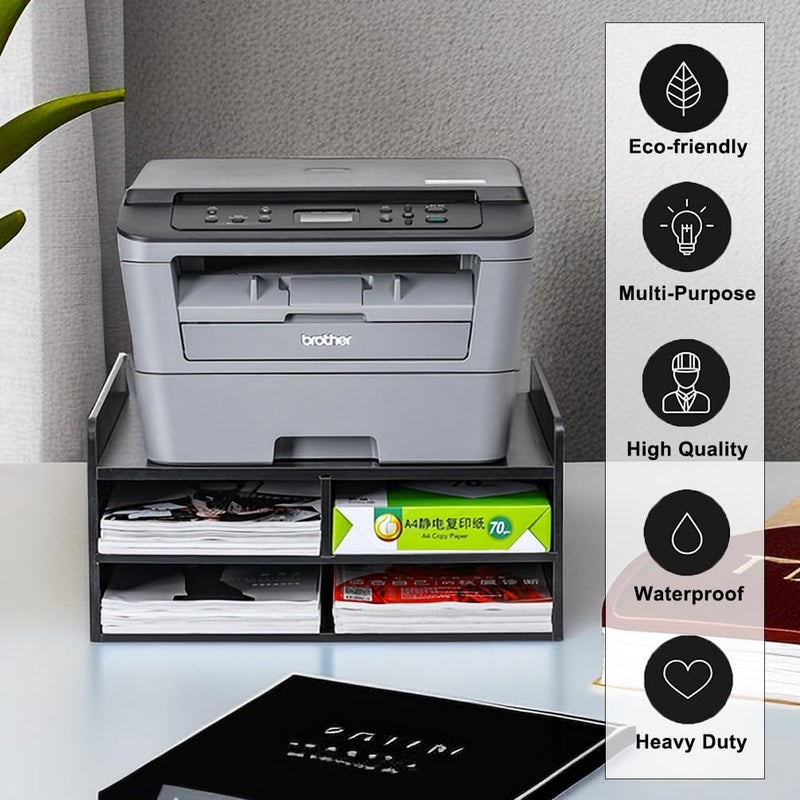 PAG 3 Tier Desktop Printer Stand with Storage, Paper Storage Holder Rack for Desk, Wooden Printer Organization for Home/Office, Black - Image 5