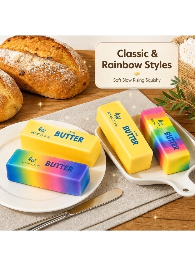 Butter Squishy Toy 2PCS Set, Rainbow & Classic Yellow Butter Slow Rising Soft Stretchy Squeeze Fidget Toy, Sensory Stress Relief Toy for Kids - Image 3