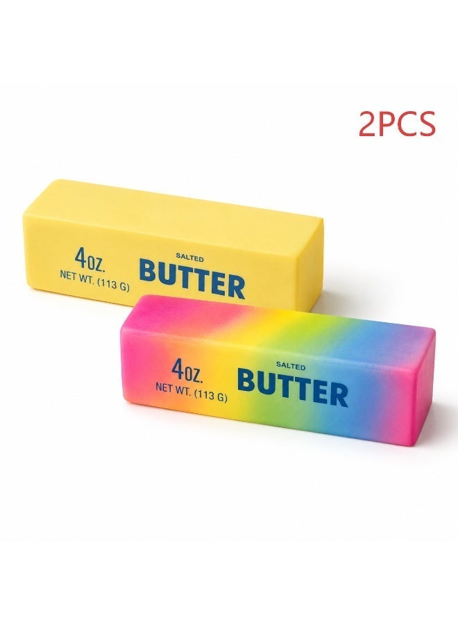 Butter Squishy Toy 2PCS Set, Rainbow & Classic Yellow Butter Slow Rising Soft Stretchy Squeeze Fidget Toy, Sensory Stress Relief Toy for Kids - Image 1