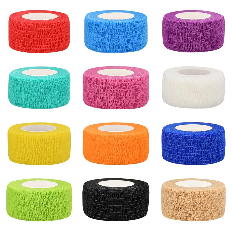 Ruby Q 12pcs Self Adhesive Bandage Wraps, 1in 5 Yards, Multicolor - Image 1