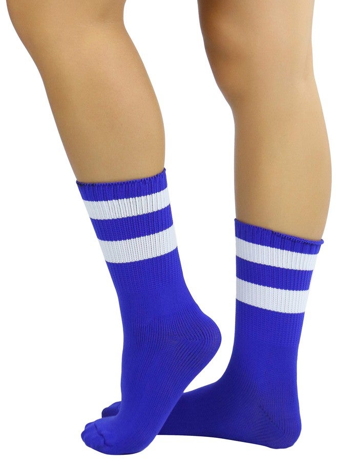 ToBeInStyle Women's Acrylic Ankle Hi With Striped Top - Royal Blue/White - Image 3