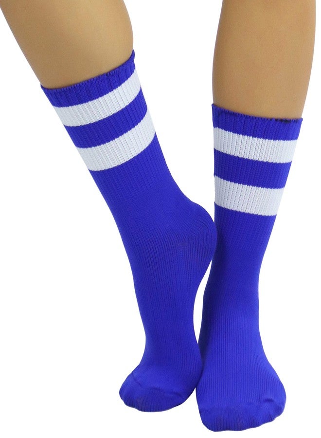 ToBeInStyle Women's Acrylic Ankle Hi With Striped Top - Royal Blue/White - Image 1