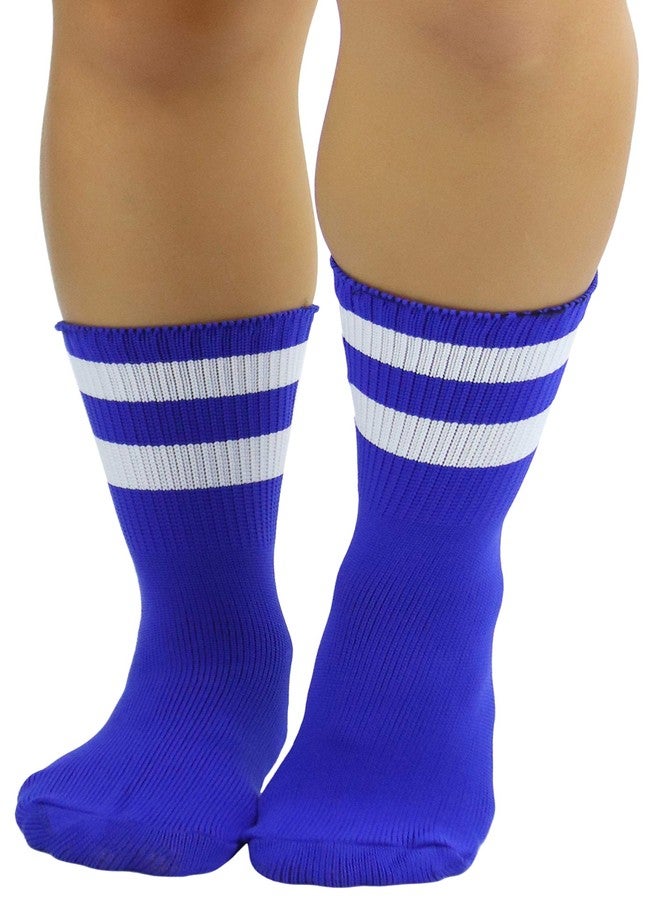 ToBeInStyle Women's Acrylic Ankle Hi With Striped Top - Royal Blue/White - Image 4