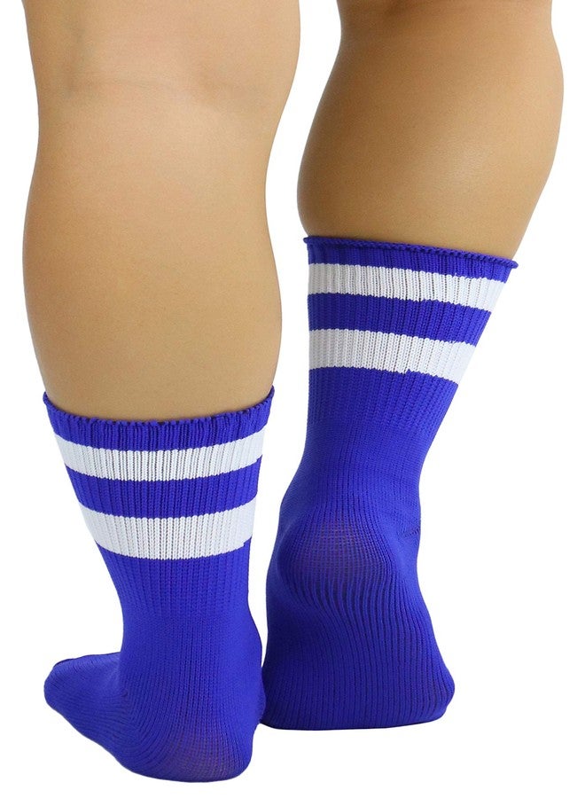 ToBeInStyle Women's Acrylic Ankle Hi With Striped Top - Royal Blue/White - Image 2