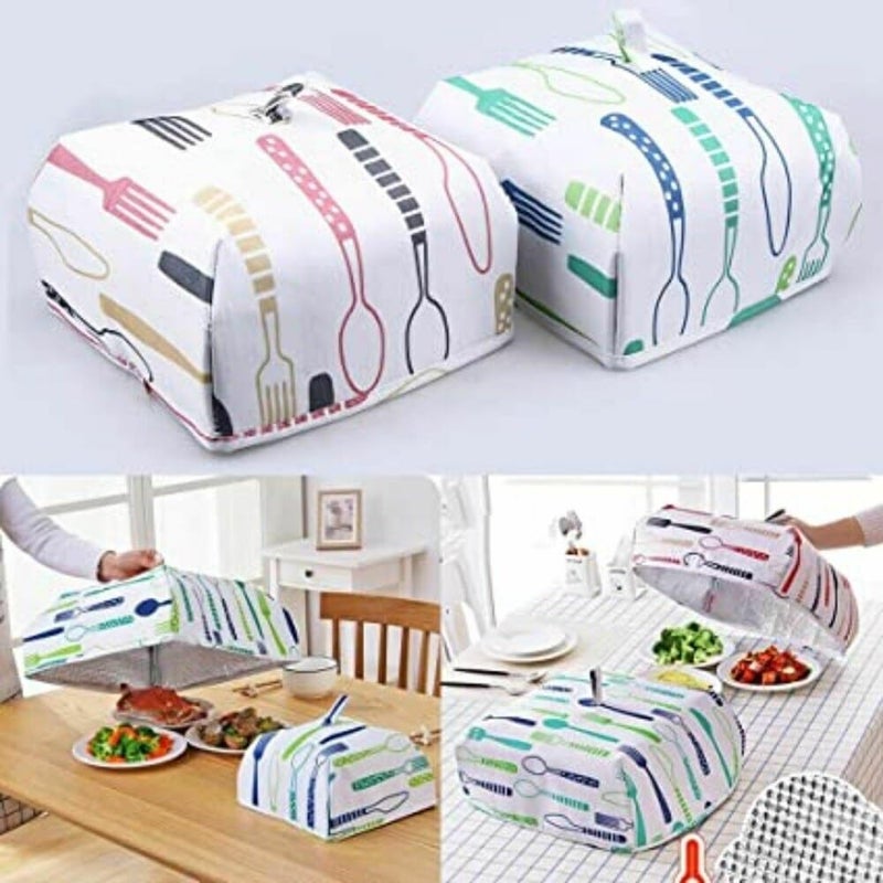 9UP 9UP 2Pcs Foldable Heat Preservation Food Cover Hot Food Dish Insulation Cover Food Warmer Cover Aluminum Insulated Food Cover Dust Proof Food Lid Outdoor Kitchen Picnic Multicolour  - Image 1
