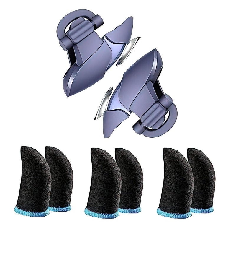 Lowfe Extra Premium PUBG Mobile Gaming Trigger Fire and Aim Button Game Shooter, Sensitive Shoot for PUBG| Free FIRE| Call of Duty| BGMI Compatible with All Smartphones -(with Shark)-3 Pair Sleeves - Image 1