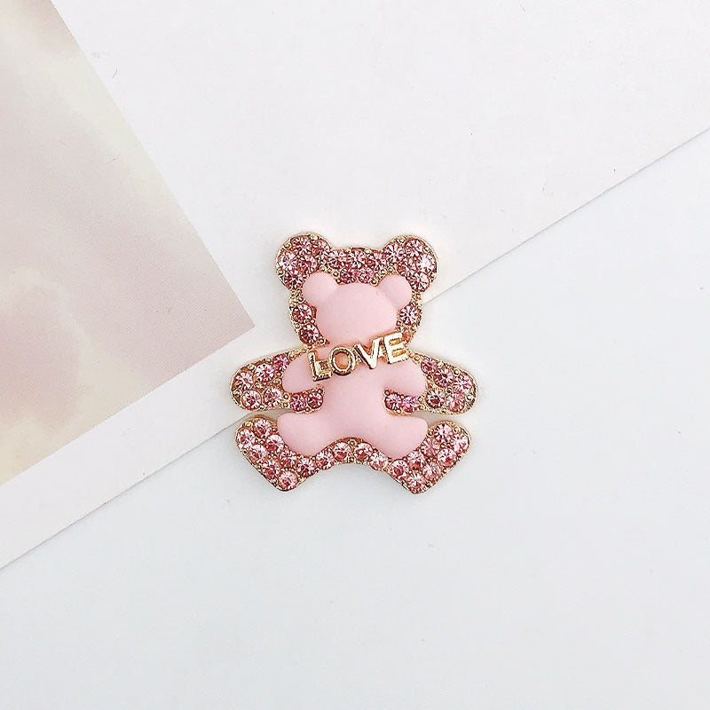 New Zinc Alloy Rhinestone Bear DIY Jewelry Accessory Love Painted D1747 -LOVE bear (pink)