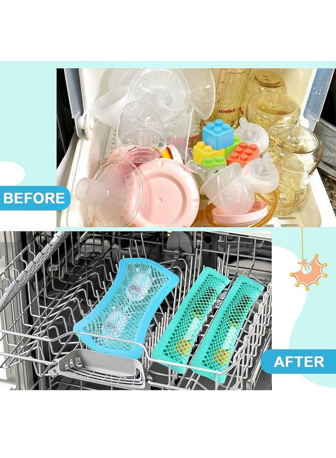RMERVE Silicone Dishwasher Basket for Baby Items Dishwasher Bag for Small Items Dishwasher Bottle Parts Basket Bottle Nipples Baby Dishwasher Breast Pump Accessories Pacifier Toy Parts (Blue, Green) - Image 5