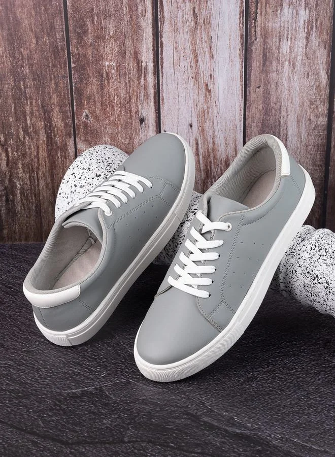 Styli Stitch Detail Low Top Heel Pop Lace Up Sneakers