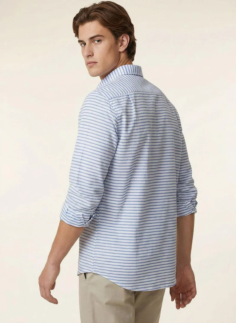 نوتيكا Men Light Blue Striped Cotton Casual Shirt