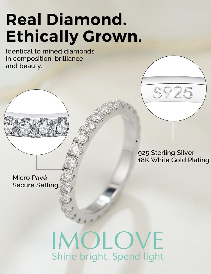 IMOLOVE Lab Grown Diamond Wedding Bands for Women, 0.8 Carat Thin Eternity Anniversary Rings in 18K White Gold Plated Sterling Silver Size 6 - Image 2