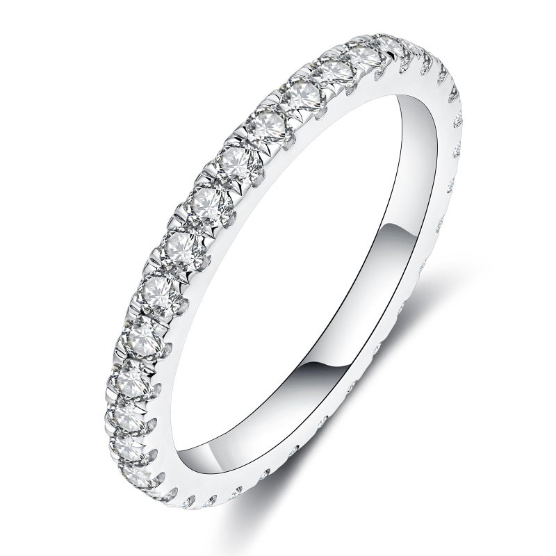 IMOLOVE Lab Grown Diamond Wedding Bands for Women, 0.8 Carat Thin Eternity Anniversary Rings in 18K White Gold Plated Sterling Silver Size 6 - Image 1