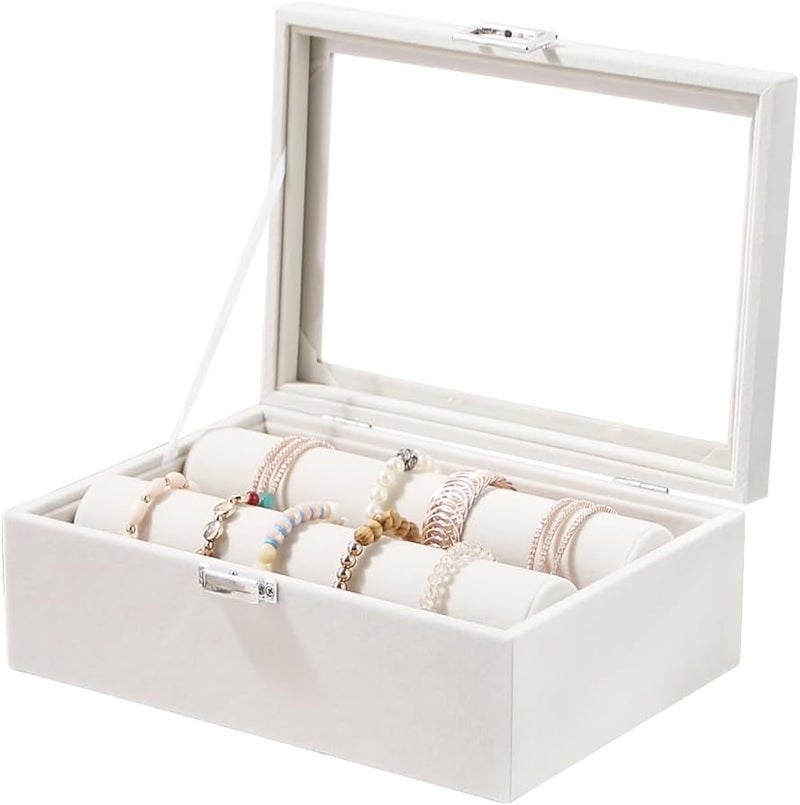 Kanwoder Bracelet Holder Organizer Box - Jewelry Storage Case with 2 Rods for Women and Girls (Beige) - Image 1