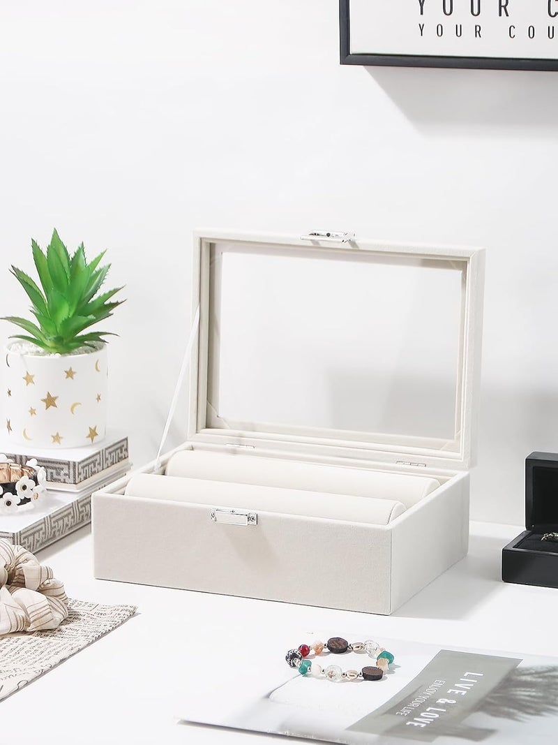 Kanwoder Bracelet Holder Organizer Box - Jewelry Storage Case with 2 Rods for Women and Girls (Beige) - Image 5