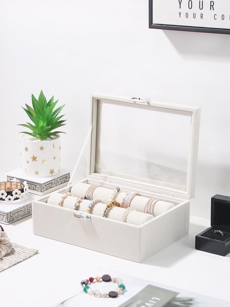 Kanwoder Bracelet Holder Organizer Box - Jewelry Storage Case with 2 Rods for Women and Girls (Beige) - Image 2