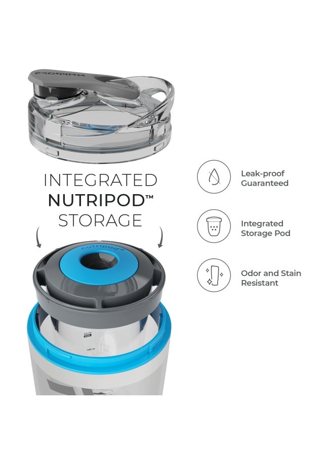 PROMIXX - Pro Shaker Bottle iX-R Edition Rechargeable Powerful for Smooth Protein Shakes includes Supplement Storage - BPA Free 600ml Cup Silver Blue Gray - Image 1