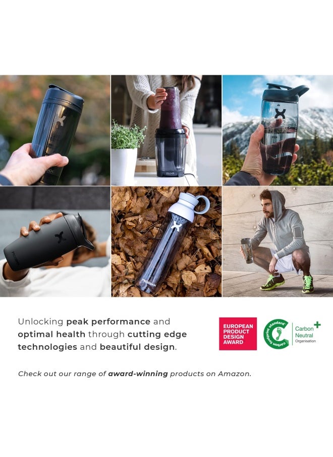 PROMIXX - Pro Shaker Bottle iX-R Edition Rechargeable Powerful for Smooth Protein Shakes includes Supplement Storage - BPA Free 600ml Cup Silver Blue Gray - Image 1