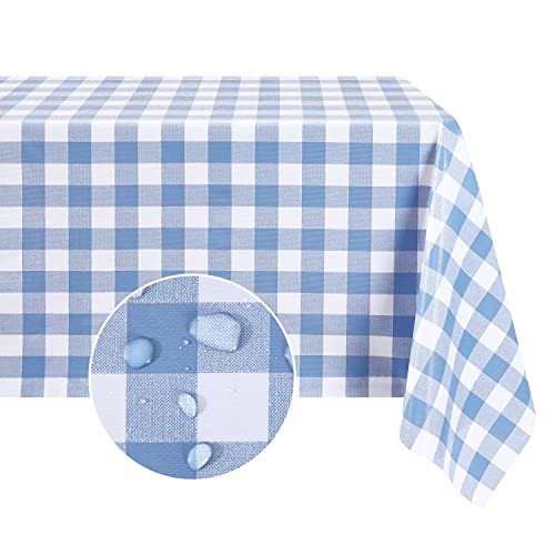 Romanstile Rectangle Vinyl PVC Tablecloth 100 Waterproof Buffalo Plaid Plastic Table Cloth Oil Proof Heavy Duty Wipeable Table Covers for DiningCampingPicnicOutdoor  60 x 120 Blue and White