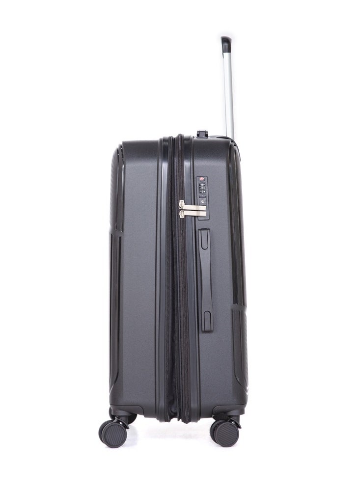 H.T H.T Luggage Bag Set of 3 Pcs, Hard Case Polypropylene (PP) Material, Matching Color Suitcase, 8x360 Degree Spinner Wheels, Expandable Trolley, Telescopic Handle, TSA Lock, SKU HT13405 - Black  - Image 2