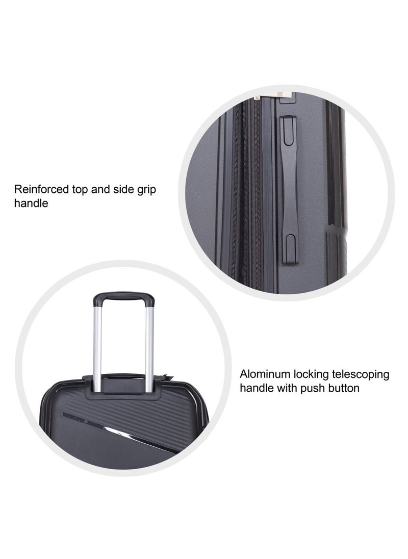 H.T H.T Luggage Bag Set of 3 Pcs, Hard Case Polypropylene (PP) Material, Matching Color Suitcase, 8x360 Degree Spinner Wheels, Expandable Trolley, Telescopic Handle, TSA Lock, SKU HT13405 - Black  - Image 5
