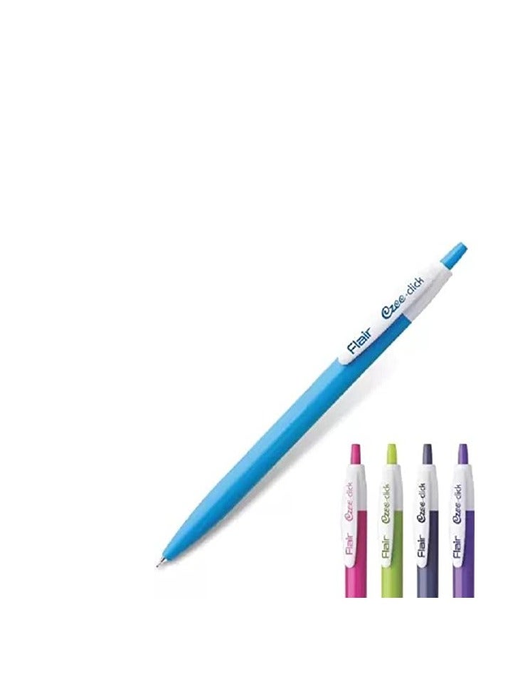 Flair FLAIR Ezee Click 0.7 to 1 mm Ball Pen Jar Pack | Retractable Mechanism With Comfortable Grip For Smooth Writing | Different Playful Body Colors | Blue Ink, Pack of 25 Pens - Image 2