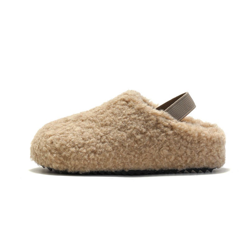 Kids Furry Cork Cotton Shoes Warm Plush Sandals Apricot 