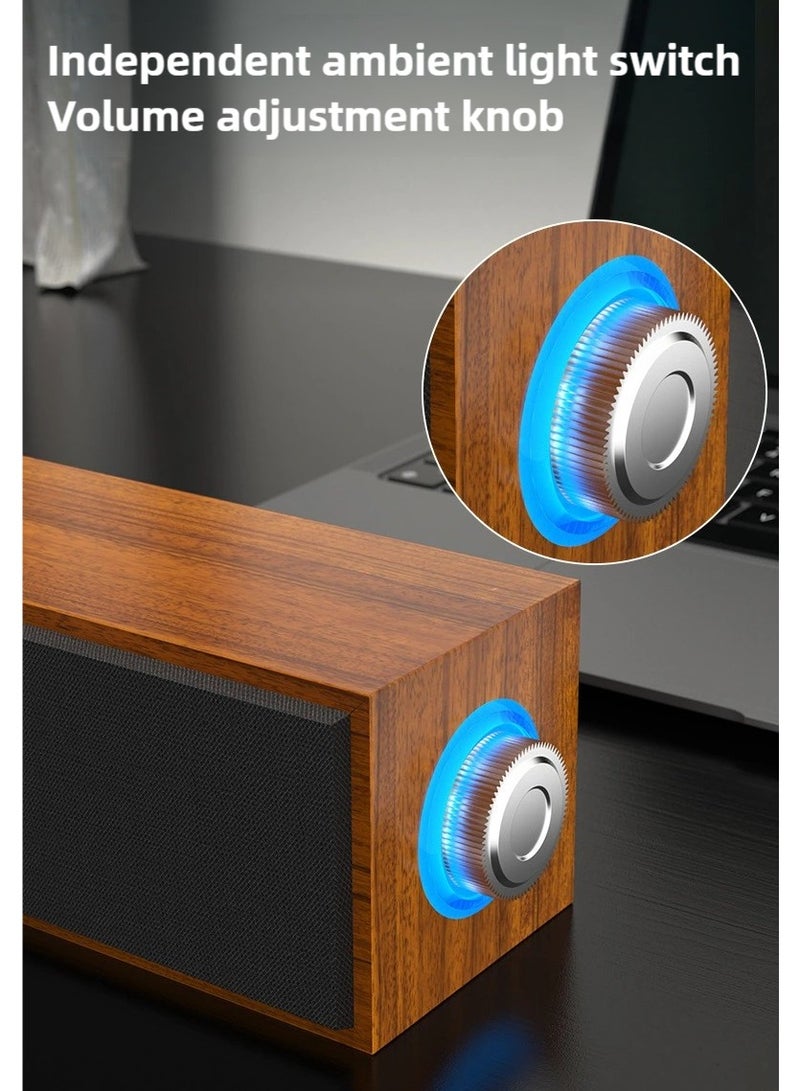 Computer Speaker Bluetooth Speaker, support Bluetooth Connection and 3.5mm AUX Input, USB Powered Wooden Soundbar with Volume Knob - Image 5