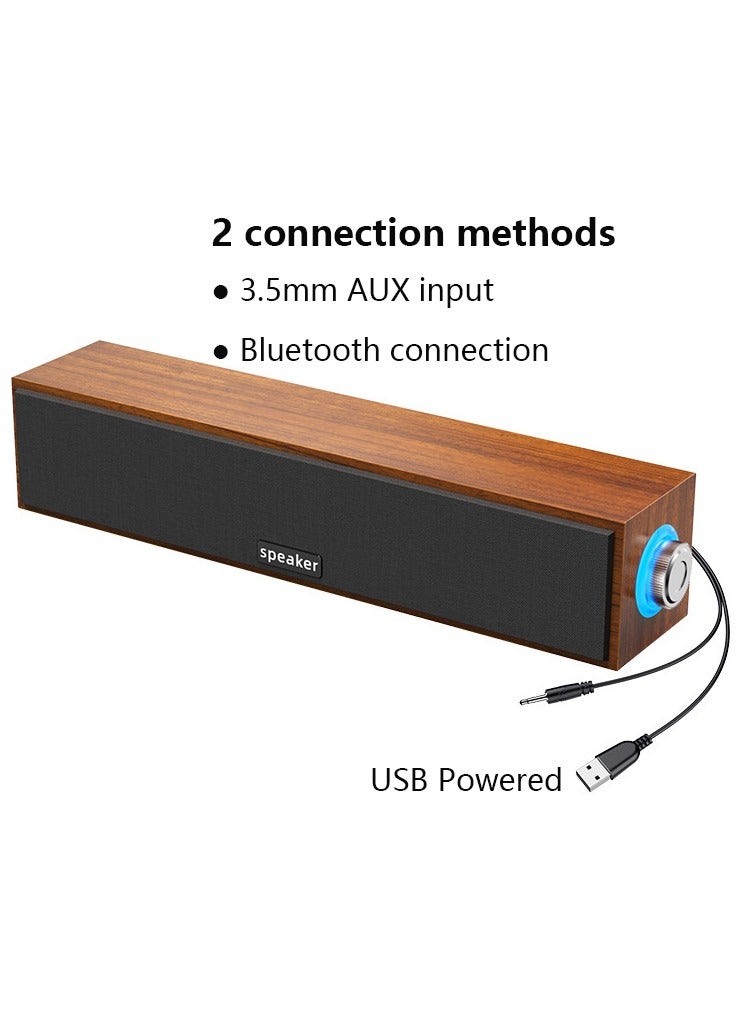 Computer Speaker Bluetooth Speaker, support Bluetooth Connection and 3.5mm AUX Input, USB Powered Wooden Soundbar with Volume Knob - Image 1