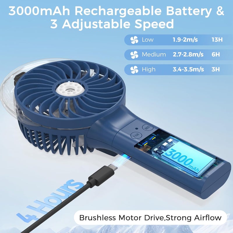 COMLIFE Portable Handheld Misting Fan, 3000mAh Rechargeable Battery Operated, 180° Foldable, Mini Personal Fan with Water Sprayer for Travel, Makeup, Home, Office, Camping, Outdoors - Image 3