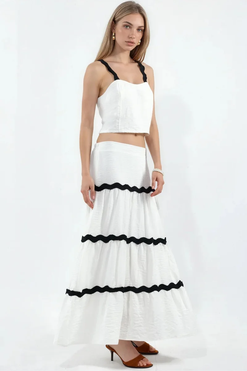 Jennyfer Striped Linen-Blend Blouse And Skirt Set